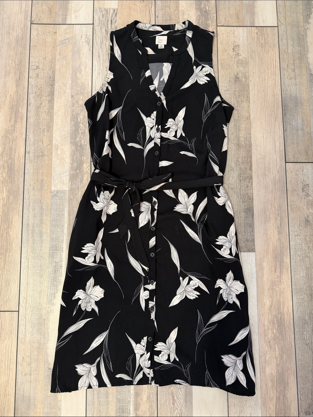 a new day Black Sleeveless Floral Button-Front Mini Dress